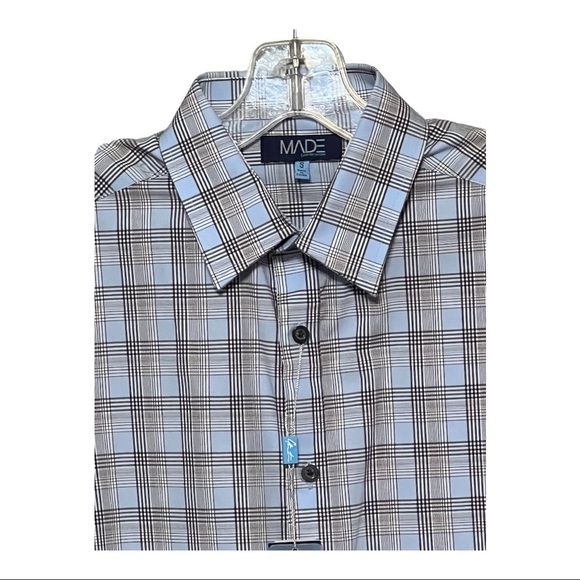 MADE by Cam Newton Tailored-Fit Long Sleeve Button-Up Shirt Blue Plaid Small - Picture 4 of 4